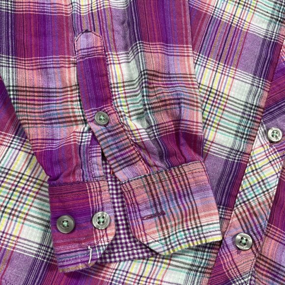 Marmot Shirt Womens XL Purple Pink Plaid Long Sleeve Button Down Hiking Nylon - Picture 10 of 11
